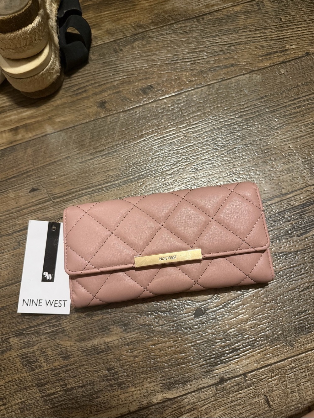 Nine West Blush Quilted Leather Continental Wallet with Gold Accent